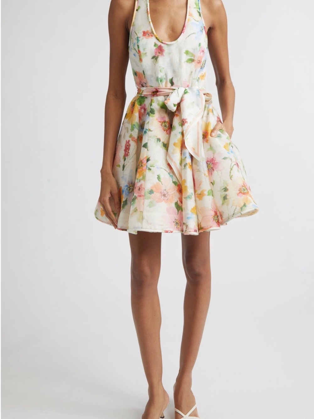 NWT Zimmermann Floral Linen Mini Dress with Scarf Belt - Size 4 / XL